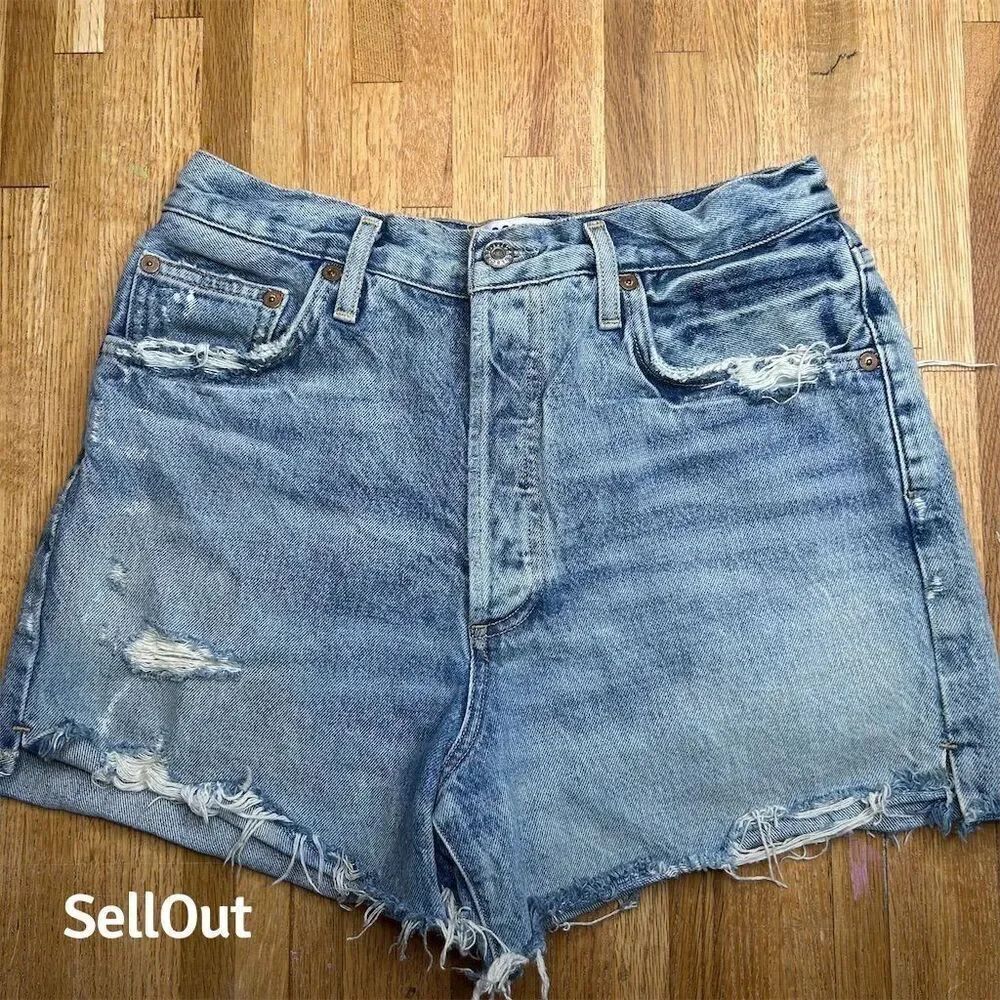 Agolde Dee Women's High Rise Distressed Denim Shorts Blue Size 30
